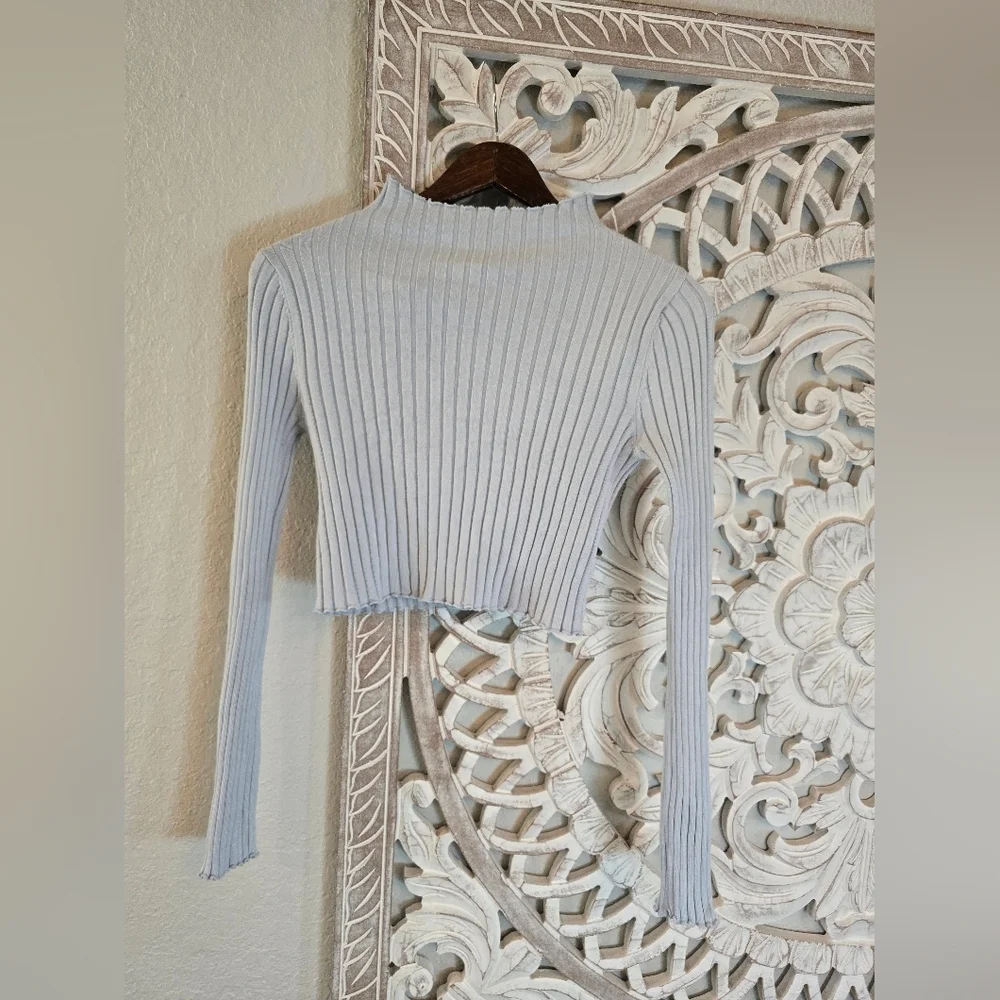 Princess Polly Ribbed Crop Top - Soft Blue